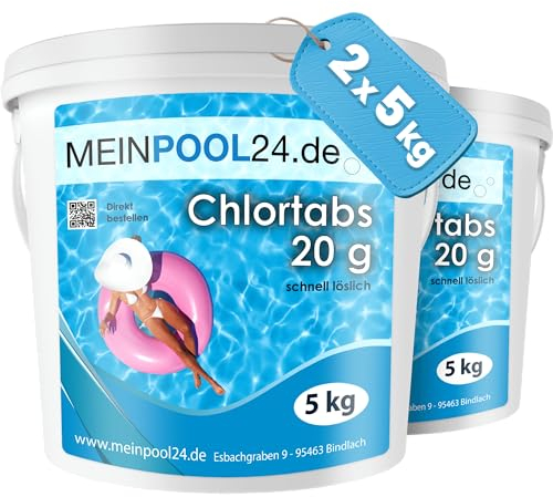 10 kg (2 x 5 kg) MEINPOOL24.DE CHLORTABS CHLOR TABS 20 g CHLORTABLETTEN SCHNELLLÖSLICH POOLCHEMIE