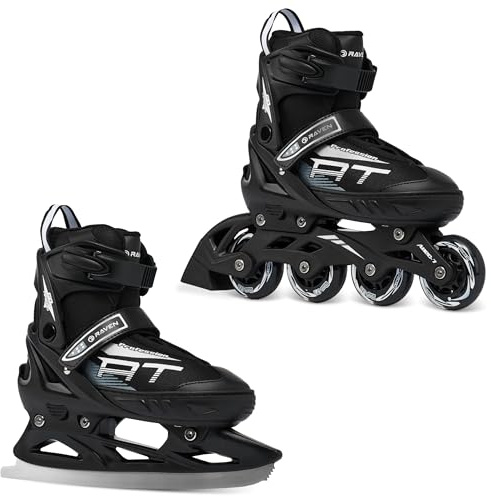 RAVEN – Inlineskridskor barn vuxna – Rullskridskor 2-i-1 med skridskor – Skridskor justerbara barn vuxna – Professionell Black, 35-39 (23-25,5 cm)
