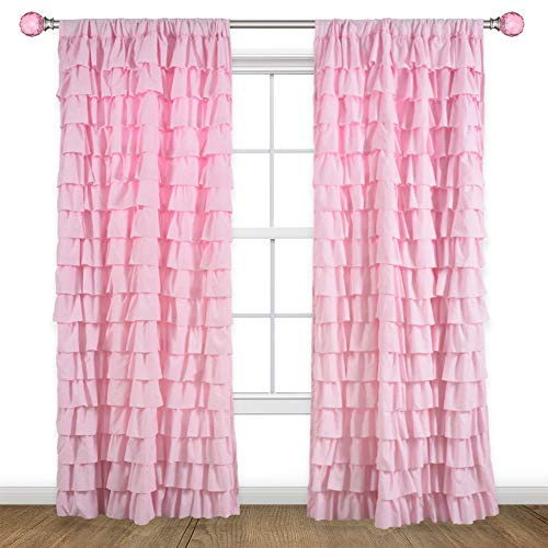 Kotile Pink Ruffle Curtain 72 Inch Length 1 Panel Shabby Chic Gypsy Layered Ruffled Curtain for Girls Bedroom, Rod Pocket Privacy Light Filtering Farmhouse Ruffle Girly Curtains, W52 x L72 Inch