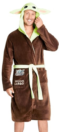 Mandalorian Baby Yoda Bademantel Mit Kapuze, Kuschlig Morgenmantel für Herren, Star Wars Mandalorian - The Child Geschenke für Männer und Jungendliche (2XL, Braun)