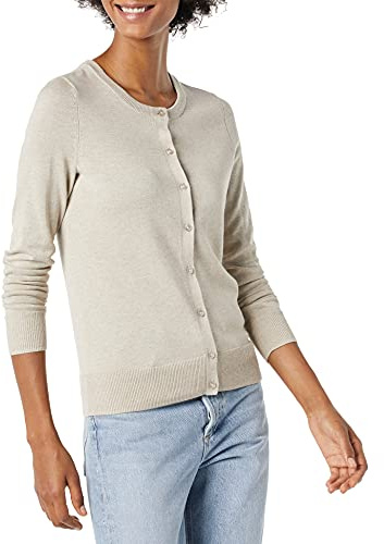 Amazon Essentials Gilet Col Rond Léger (Grandes Tailles Disponibles) Femme, Avoine Chiné, L