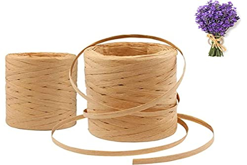 2 Rollen Rafia-Papierband, 400 m, natürliches Bafia Kraft, zum Weben und für die Gartenarbeit, Weihnachtsgirlanden, Schildkarten, Geschenkverpackungen, Blumensträuße usw.