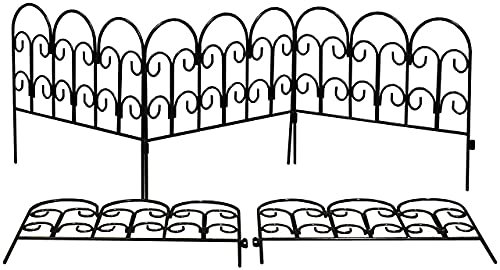 Floralcraft 17.7in X 14.76ft Decorative Garden Border Edging Fence Panels, Double Scroll Design Rustproof Black Steel Animal Barrier Wire Border Flower Bed Vegetable Fence, (10 Panels in Box)