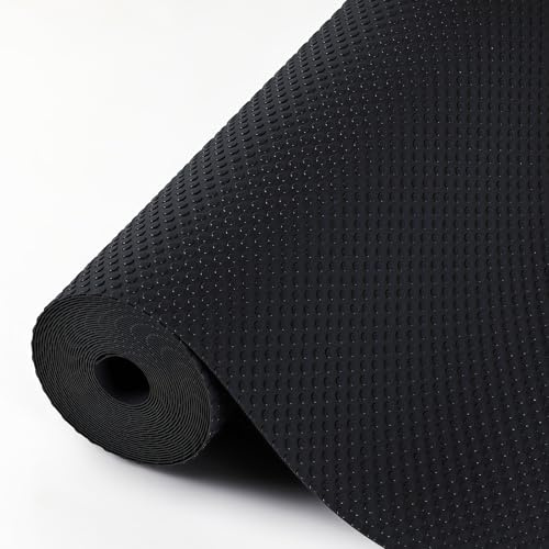 Hersvin 45cmx500cm Tapis Fond de Tiroir Antiderapant Non-adhésif, DIY Tapis de Refrigerateur Placard Etagere Frigo, EVA Plastique Protection pour Meuble Camping, sous Evier Cuisine (Noir/Point)