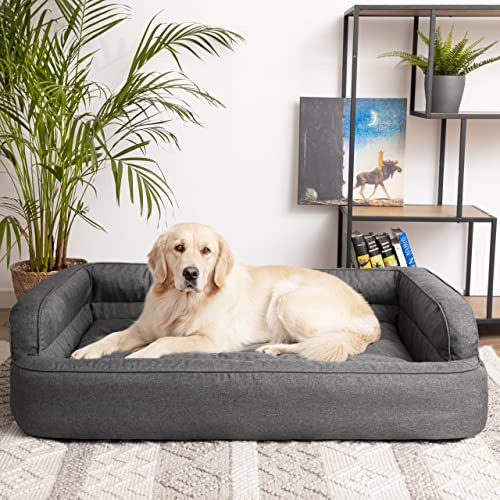 PillowPrim Hundebett, Möbel für Tiere, Katzenbett, Abnehmbar Bezug, Hundekorb, Hundekissen, Hundeliege, Schlafplätze, Hundesofa, Graphit, XXL: 117x79 cm