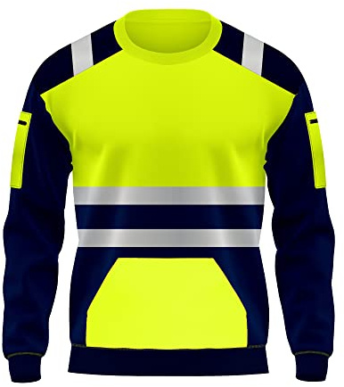 mymixtrendz Hi Viz Crew Neck Fleece Sweatshirts High Visibility Security Work Soft Warm Cosy Fleece Tops S/2XL Yellow Navy