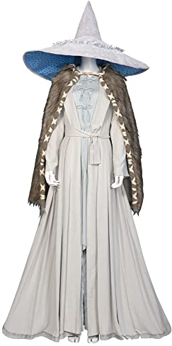 Elden Ring Cosplay Kostüm Erwachsene Frauen Ranni Hexe Umhang Hut Gürtel Kleid Halloween Outfits (Grau, Small)