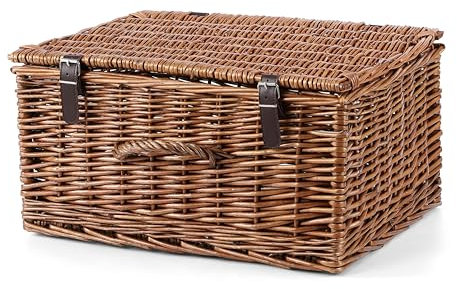 Natural Dyed Wicker Hampers with Lid Perfect for Gift Hampers Shelf Basket Wardrobe Organizor Underbed Storage Retail Display Basket (Brown, Small)
