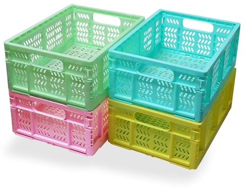 PTEREIW 20L Folding Crate, 4Pack Plastic Storage Baskets Organizer for Home and Office,Collapsible Storage Crates for Home Office and Outdoor Organizer. (Mix Colors)