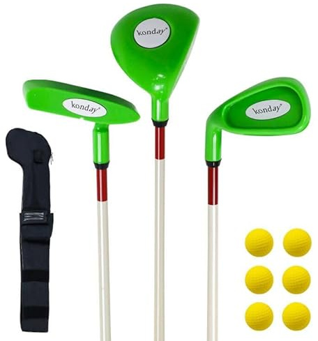 Konday - Set di mazze da golf per bambini, include guida, ferro, putter, borsa per il trasporto e palline morbide per mano destra (verde)