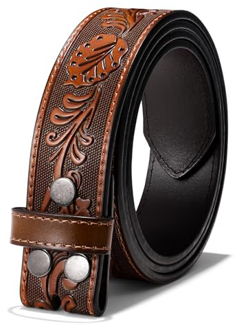 WERFORU Västerländskt läderbälte rem utan spänne 3,8 cm vintage ersättning cowboy läderbälte rem med snap on spänne