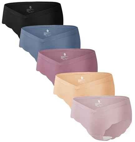 Angelhood 5 Pack Maternity Underwear Seamless, Pregnancy Postpartum Panties Wave Edge No Show Bikini Under Bump, Multicoloured a, M