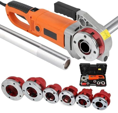 Filettatrice elettrica for tubi, kit di azionamento elettrico portatile for impieghi gravosi da 2300 W, macchina for filettare tubi con motore in rame, filettatrice portatile for tubi con 6 filiere da