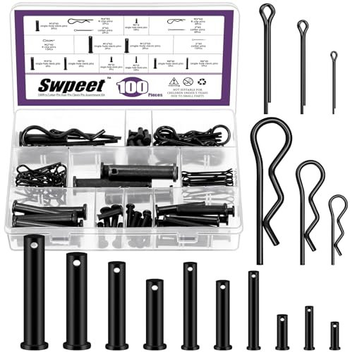Swpeet 100Pcs 10 Sizes Clevis Pins with Cotter Pin Assortment Kit, Single Hole Flat Head Clevis Pins, R Pins, Hairpin, Cotter Pin, Split Pins Fitting Hole Location Pin Clips Fastener