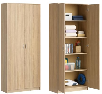 Home Collective Armoire Polyvalente avec 5 Compartiments et 2 Portes, 74x35x180 cm – Rangement Pratique pour Bureau, entrée, Cuisine ou buanderie – Stable, Facile d’Entretien | Sonoma