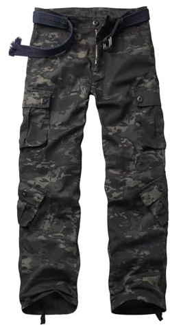 VATINNT Men's Cargo Trousers Outdoor Hiking Trousers Camouflage Army Combat Casual Fishing Work Pants with 8 Pockets 3355 Dark Camo 32.