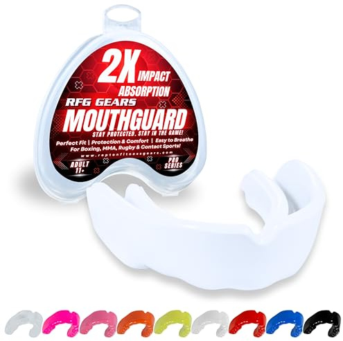 Mouthguard, Adult and Junior Gum Shield Slim Fit with Case for Boxing, Martial Arts, Judo, MMA, Rugby, Karate, Hockey and Other Contact Sports (White, Adults (11+))