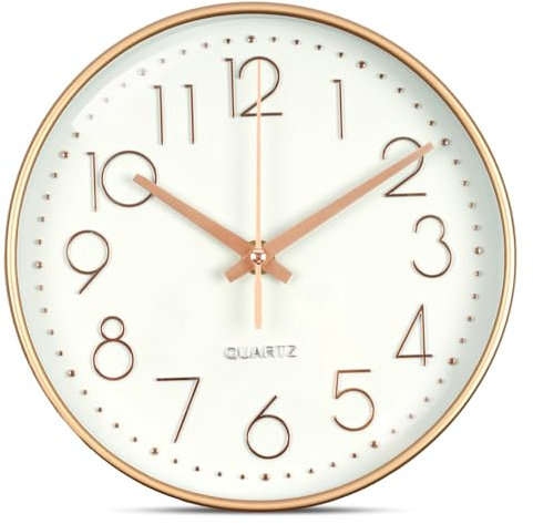 Aolso 8 inch Wall Clock,Silent & Non Ticking Quartz Wall Clock,Battery Operated clocks for Living Room,Bedrooms,Kitchen,School,Office (8 inch-Rose gold frame