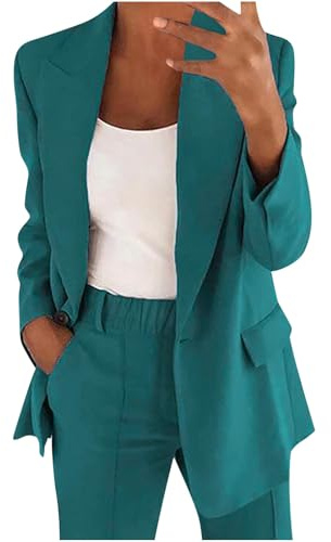 Générique Femme Tailleur Pantalon Chic et Elegant Slim Fit Blazer Veste Formel Bureau Travail Pantalon Costumes Manteau Ensemble Col Revers Couleur Unie Veste Manteau Pantalon 2 Pièces