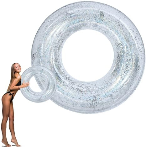 Cerchio Gonfiabile Piscina silver 90cm con Brillantini Iridescenti - Gioco Acquatico per Spiaggia, Lago e Piscine Gonfiabili, Anello Nuoto Ricreativo per Divertimento Estivo Familiare