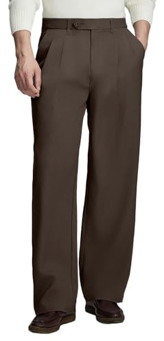 Susclude Dress Pants for Men Casual Baggy Pleated Wide Leg Loose Fit Slacks Old Money Work Office Elastic Waist Trousers Coffee