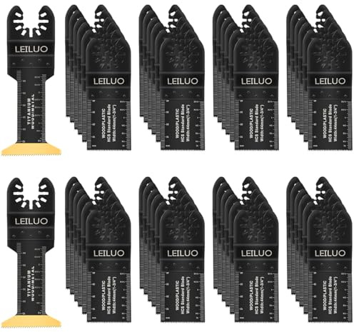 LEILUO Kit med 50 st multiverktyg blad extra långa titan svängande sågblad för träspikar gipsvägg universal svängande verktygstillbehör med förvaringsväska passar DeWalt Makita Milwaukee med mera