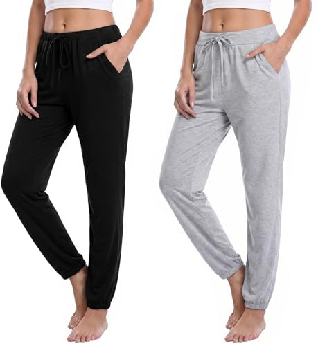 Marvmys Pantalon De Pyjama Femme Coton Bas De Pyjama Long 2PCS