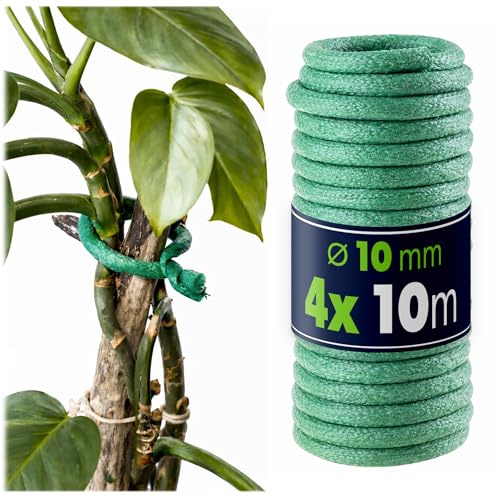 KADAX Juego de 4 cables de jardín de 10 mm x 10 m, alambre de unión con núcleo de acero estable y revestimiento de espuma suave en verde, alambre suave para jardín