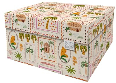 DDB Dutch Design Brand Dekorative Aufbewahrungsboxen mit Deckel – Größe: 38,9 x 31,8 x 21,1 cm – FSC zertifizierter recycelbarer Karton (Druck: Reisender)