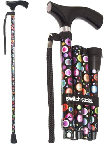 Switch Sticks Walking Cane for Men or Women, Foldable and Adjustable from 32-37 Inches, FSA and HSA Eligible, Bubbles