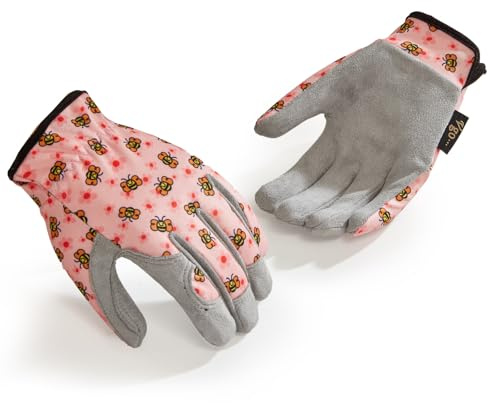 Vgo... Guantes de Jardinería para Niños de 3-9 Años, Guantes de Trabajo de Seguridad Flexibles para Actividades al Aire Libre (KID-MF7362, Rosa, L, 1 par)