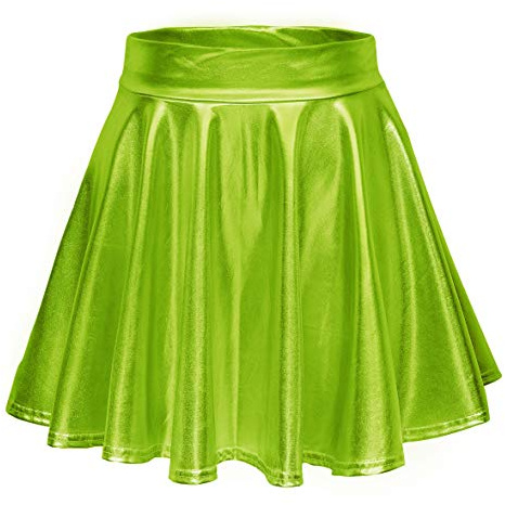 EXCHIC Donna Lucido Metallico Elastico Alta Vita Mini Gonna Festival A-Linea Liquido Skater Gonna (XL, BonBon Vert)