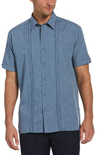 Cubavera Chambray Pintuck - Camisa de Manga Corta con Botones (Talla S - 4X Grande Y Alta) Camisa Hombre