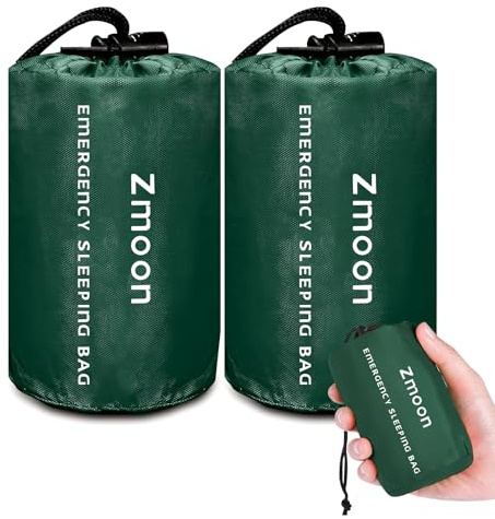 Zmoon Emergency Sleeping Bag Survival Bag, Portable Waterproof Thermal Bivy Sacks,Bivvy Bags,Camping Mylar Sleeping Bag Survival Gear Emergency Blankets Survival Shelter (Green Pack of 2)