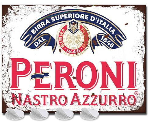 Peroni Targhe in metallo – fissaggi inclusi – Accessori da bar per casa pub o giardino all'aperto pub targa da parete per uomo idee regalo birra cartelli con cartello vintage cimeli