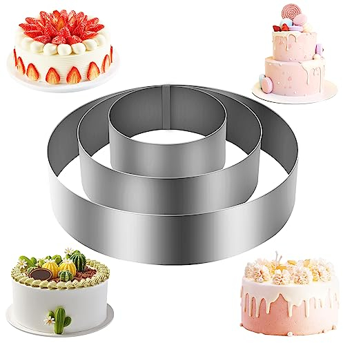talifoca 3 Stück Runde Kuchenringe Set, Edelstahl Tortenring Dessertringe Kuchenring Backformen für Gebäck,Moussekuchen,Hoch 4,5cm Ø 10/15 /20 cm