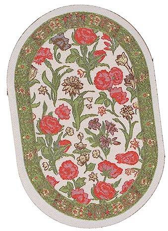 Miniature Rug, Delicate Oval Carpet 1/12 Beautiful Colorful for Dollhouse (B01 Green Leaf Flower)