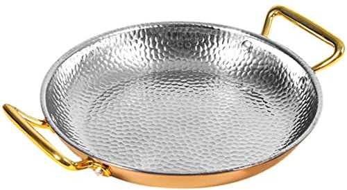 Padella per Paella di Pesce in Acciaio Inossidabile 304, Padella Spagnola Antiaderente Martellata Fatta a Mano Pentole con Doppio Manico per Case, Ristoranti o all'aperto,Oro Rosa,24cm