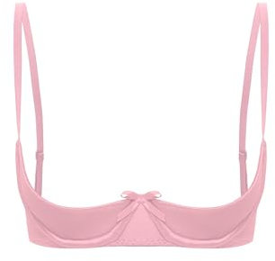Kaerm Women's Satin Balconette Bra Demi Half Cup Push Up Underwire Bra Lingerie Shelf Bra Tops Pink S