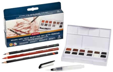 Derwent Shade and Tone Mixed Media Paint Set , Set of 15, Half Pan Size, Sketching & Drawing Pencils, Water-Soluble Paint, Ideal for Portraits, Professional Quality Travel Size, 2306248