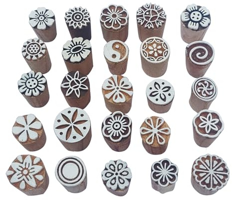 Royal Kraft Tampons en bois pour impression florale (lot de 25) - DIY Henna Tissu Textile Papier Poterie en argile Blocs en vrac01_25F