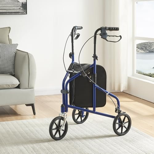 Panana Folding Rollator, Lightweight Mobility Walker with Zip Bag,Lockable Brake and Carry (20cm 3 Wheels Blue)