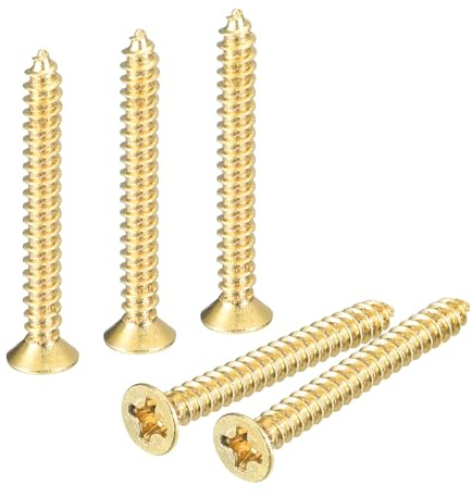 sourcing map 20Pcs Brass Wood Screws, M3 x 25mm Phillips Flat Head Self Tapping Screw WoodWorking Screw for Door Hinges, Wooden Furniture, Home Appliances