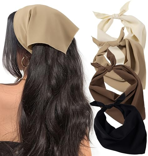 HBselect 4PCS Bandanas for Women Boho Head Bands Tie-Back Triangle Head Scarf Head Kerchief for Girls with 2 Snap Hair Pins