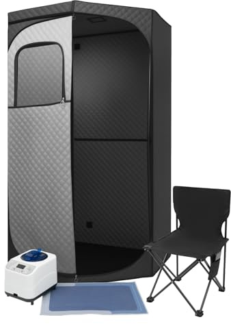 TFGXUE Sauna à vapeur portable avec générateur de vapeur de 3 l, chaise pliante, tapis et télécommande, sauna mobile 1350 W, 9 niveaux de chauffage et minuterie, sauna portable pour la maison, sauna à
