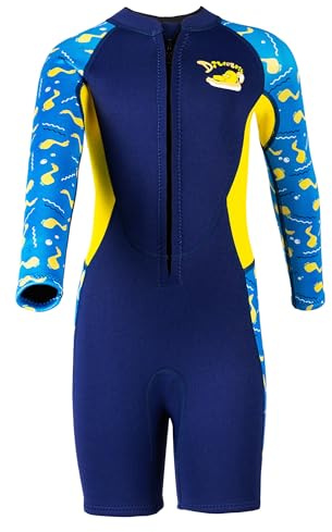 Maillot Thermique en Néoprène 2,5mm pour Garçons et Filles Manches Longues Protection UV Combinaison Shorty pour Plongée Snorkeling Enfants
