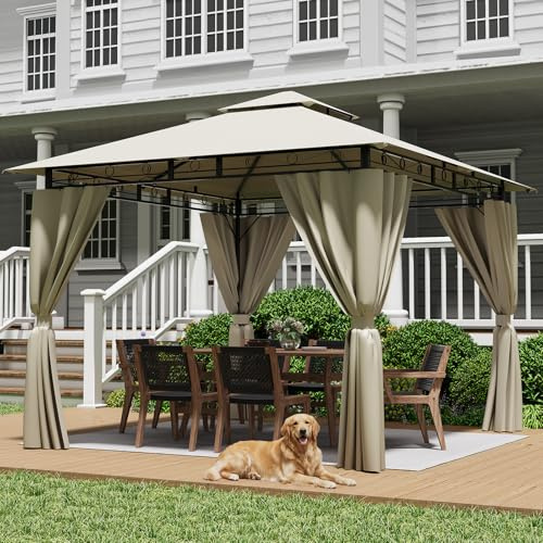 JUMMICO Gartenpavillon 3x3m Doppeldach, Wasserdichtes & Stabiles Partyzelt mit Seitenwänden, Klappbarer Pavillon mit verstärkten Erdankern für Garten und Terrasse, Winterfest