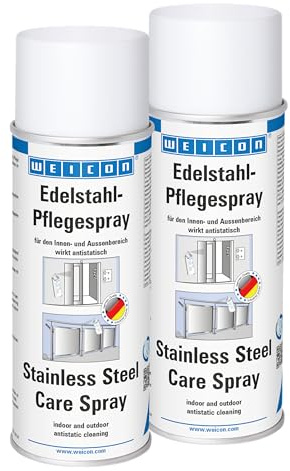 WEICON Edelstahlpflege-Spray 400 ml | Effektiver Edelstahlreiniger von metallischen Oberflächen | antistatisch & matt 2er Set