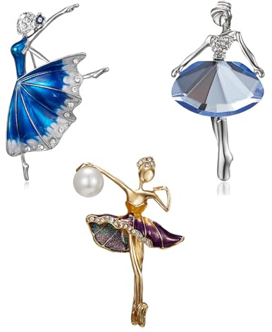 3 Piezas Broches de Bailarina, Imitación Cristal de Bailarina, BrocheRetro de Diamantes, para Mujeres Niñas Vestido Ropa Boda Fiesta Cumpleaños Joyería Accesorios Regalo