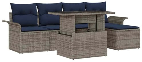 vidaXL Trädgårdsoffset 6 st Grå [Syntetisk]: Poly Rattan | Flexibel layout för alla utomhusytor, Traditionellt hantverk med moderna material, Stabil på olika ytor